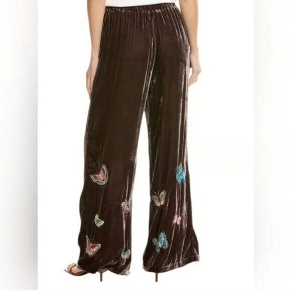 Johnny Was NWT Velvet Wide Leg Pants butterfly embroidery Brown size XXL - Picture 2 of 8